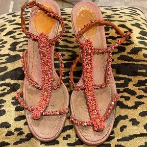 Rene Caovilla beaded coral sandals